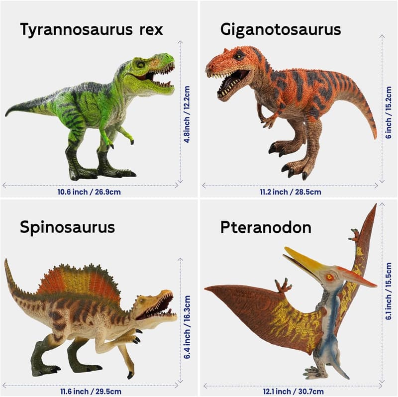 Realistic Jumbo Dinosaur Toys Set with Learning Cards for Kids 3+