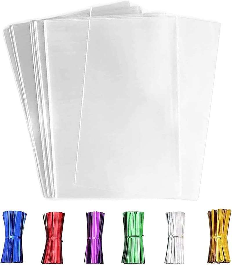 50 Pcs Clear Cellophane Gift Bags with Twist Ties for Parties