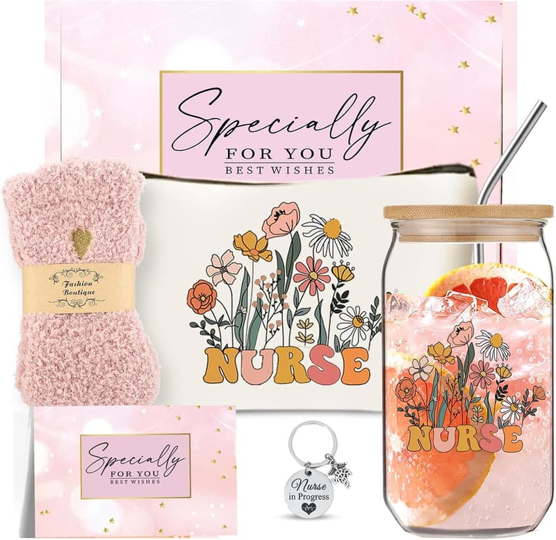 Nurse Appreciation Gift Set with 16oz Glass Cup