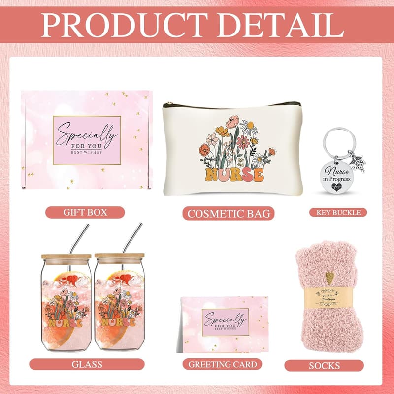 Nurse Appreciation Gift Set with 16oz Glass Cup