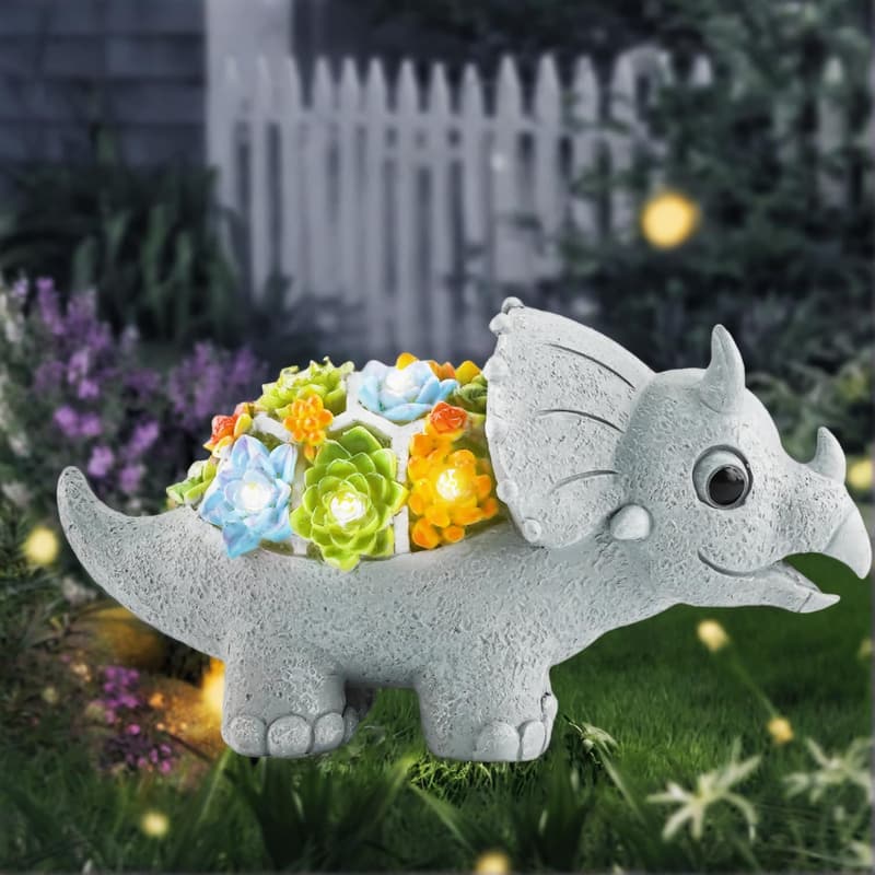 Solar Dinosaur Garden Statues with Succulent & LED Lights