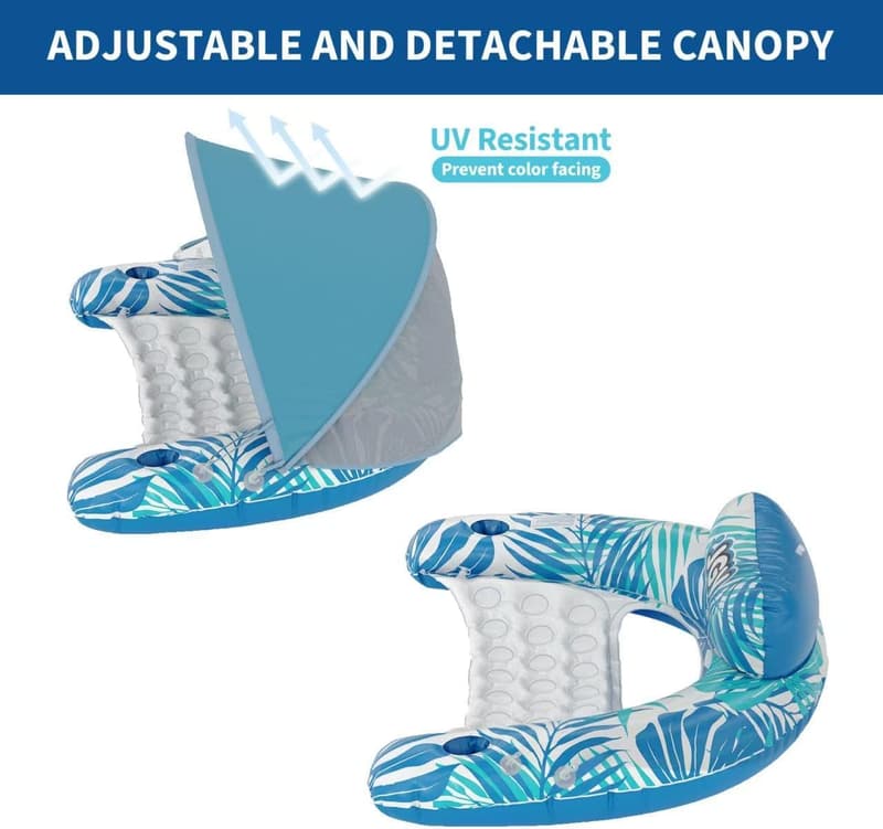 Adult XL Inflatable Pool Float with Canopy & Drink Holder