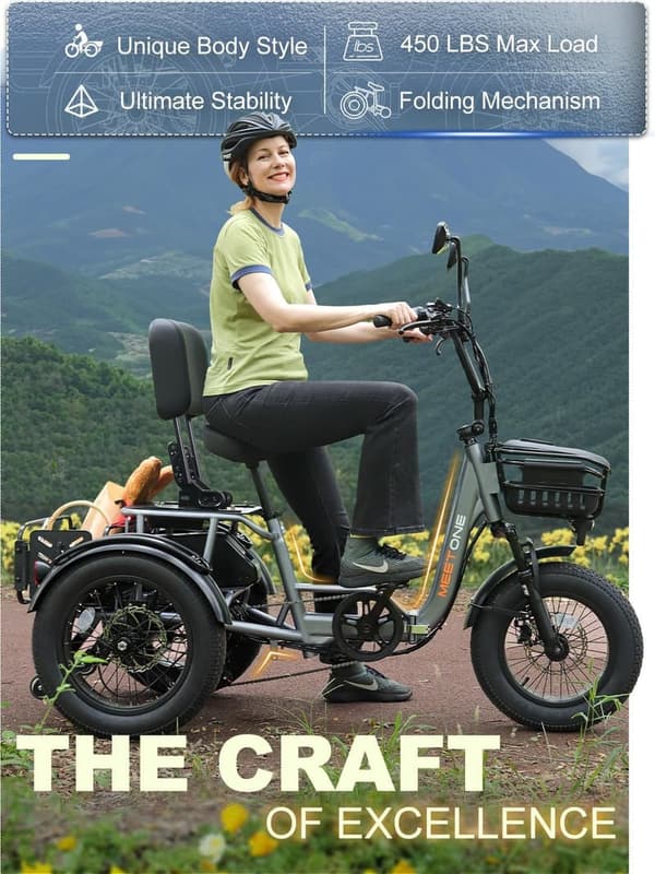 1200W Folding Electric Tricycle for Adults, 100-Mile Range