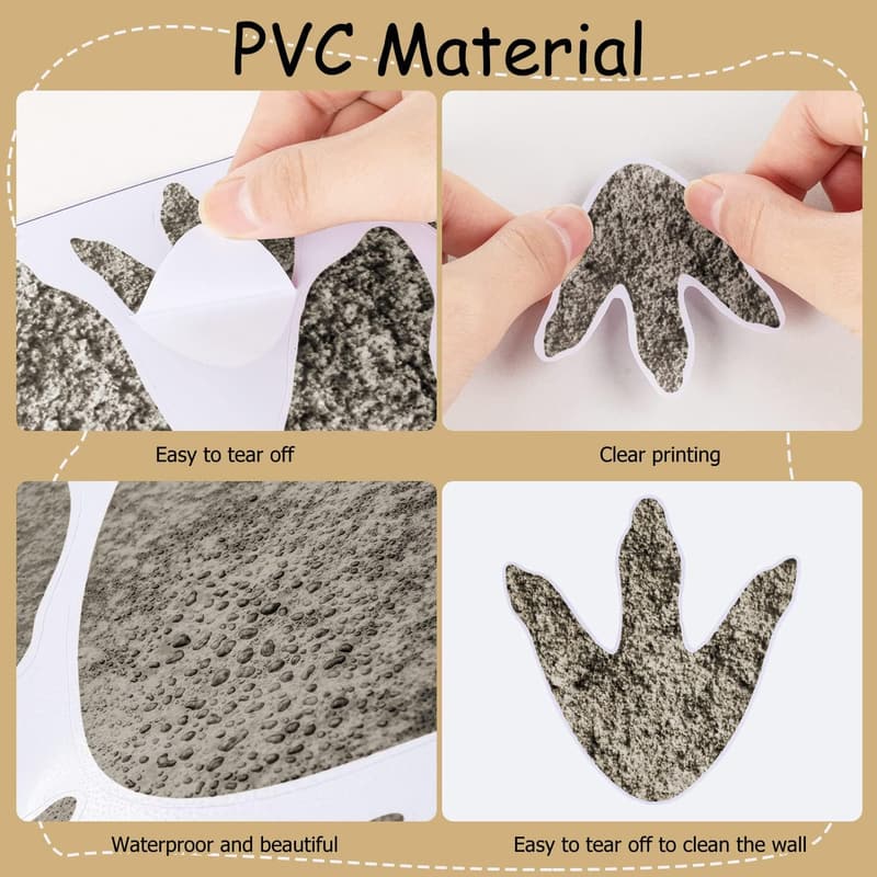 Realistic Dinosaur Footprint Wall Decals for Kids' Rooms