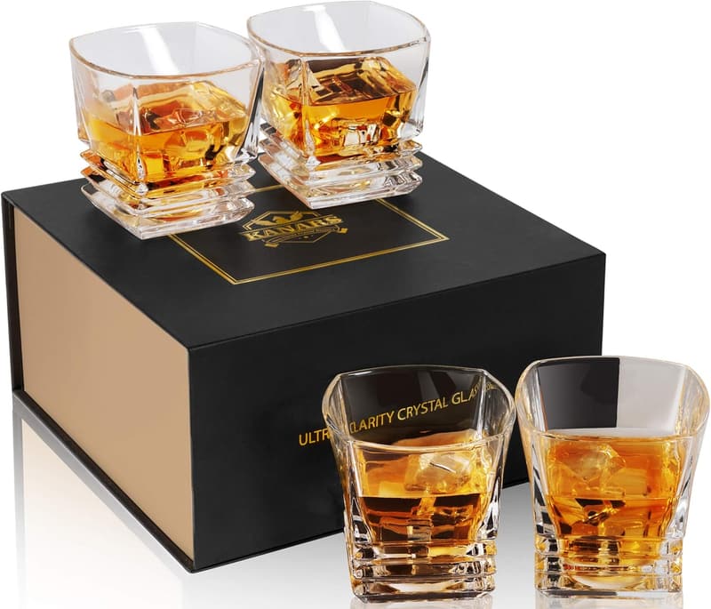 Father's Day Gift: Set of 4 Crystal Whiskey Tumblers (9 oz)