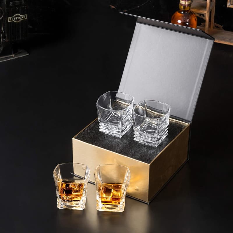 Father's Day Gift: Set of 4 Crystal Whiskey Tumblers (9 oz)