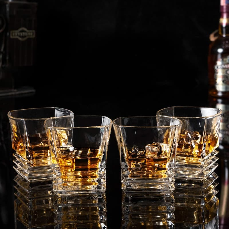 Father's Day Gift: Set of 4 Crystal Whiskey Tumblers (9 oz)