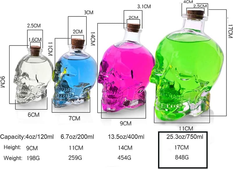 Skull Glass Decanter with Airtight Stopper - Novelty Drinkware Gift