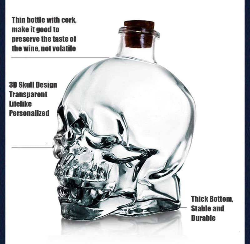 Skull Glass Decanter with Airtight Stopper - Novelty Drinkware Gift