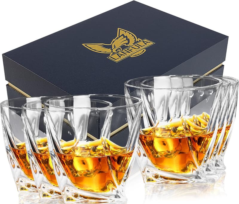 Crystal Whiskey Glasses Set of 6 in Gift Box for Bourbon
