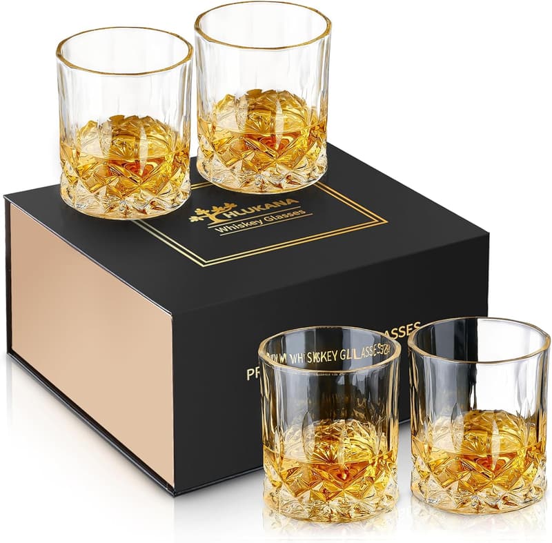 Luxury Whiskey Glasses Set of 4 - 11 oz Barware Gifts for Men