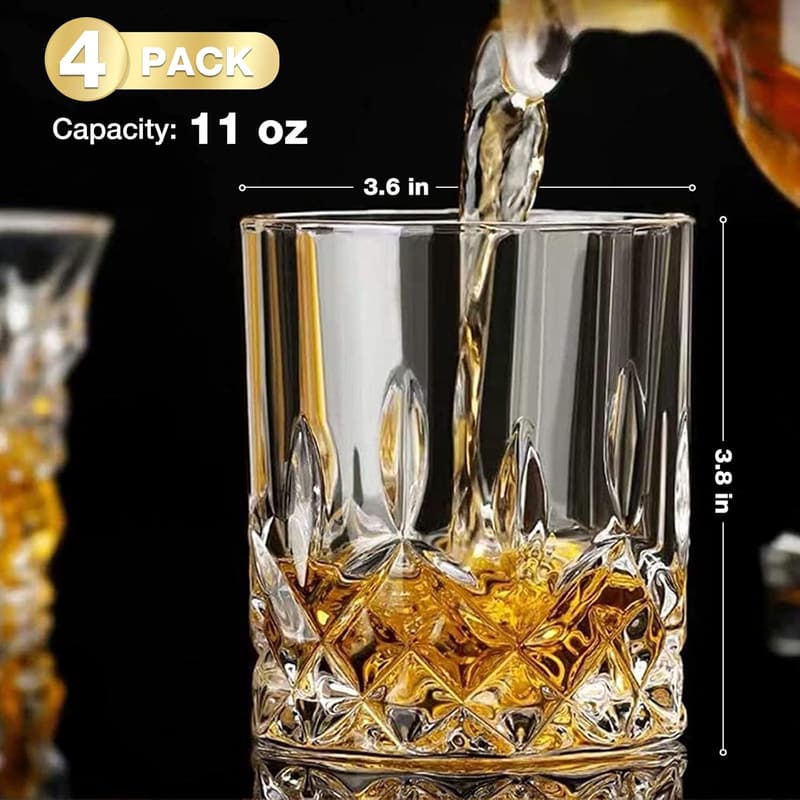 Luxury Whiskey Glasses Set of 4 - 11 oz Barware Gifts for Men
