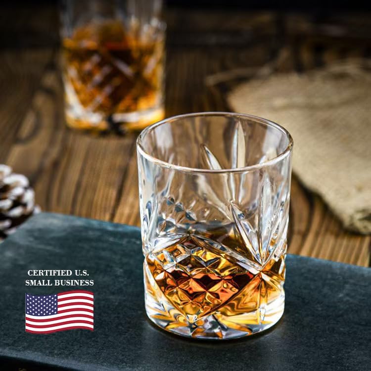 Whiskey Glasses Set with Ice Molds - 10oz Crystal Gift Set