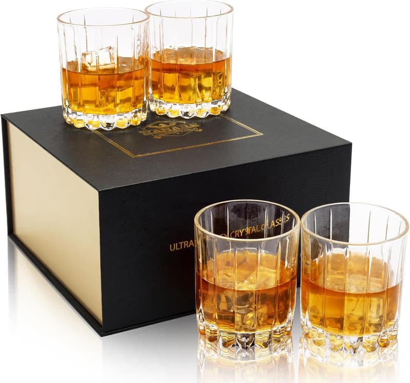 Premium Crystal Whiskey Glasses Set - 10 Oz in Elegant Gift Box
