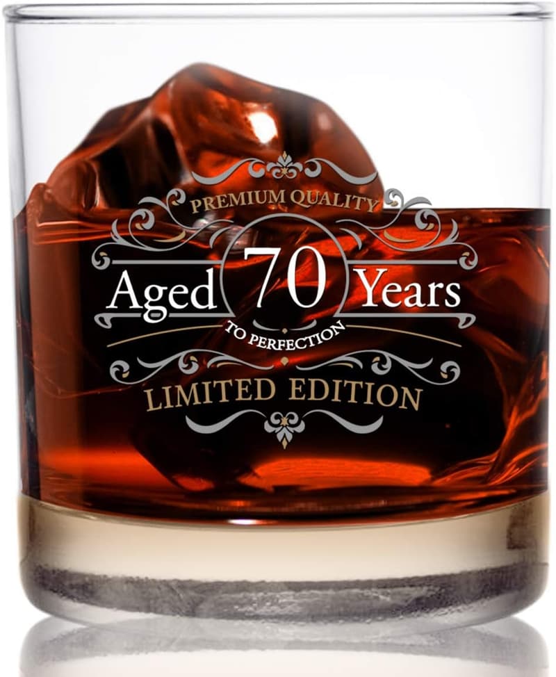 70th Anniversary Vintage Whiskey Glass - 11 oz Old Fashioned