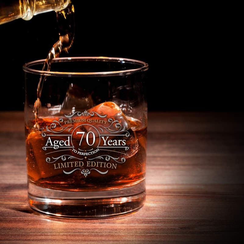 70th Anniversary Vintage Whiskey Glass - 11 oz Old Fashioned