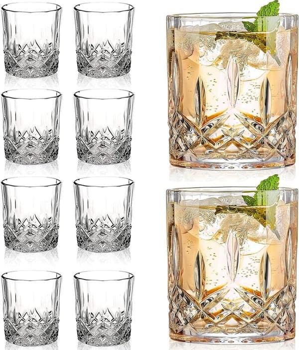 Set of 8 Crystal Whiskey Glasses - 11 OZ Gift for Men