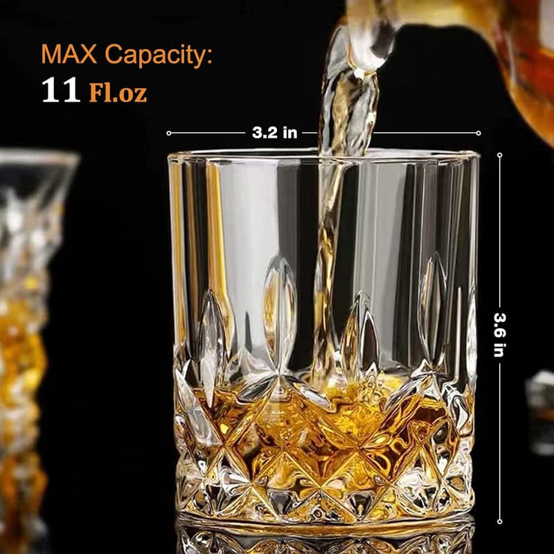 Set of 8 Crystal Whiskey Glasses - 11 OZ Gift for Men