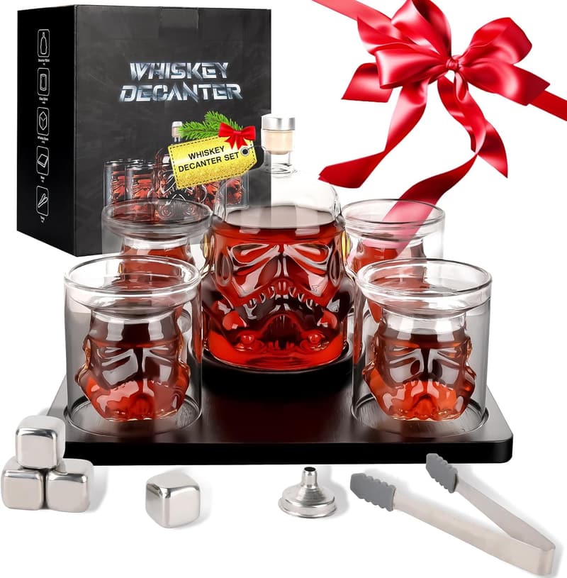 Whiskey Decanter Set with 4 Glasses & Funnel - 1000ML Gift for Couples