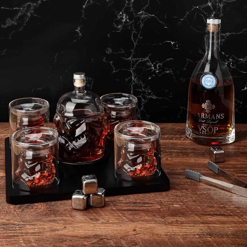 Whiskey Decanter Set with 4 Glasses & Funnel - 1000ML Gift for Couples