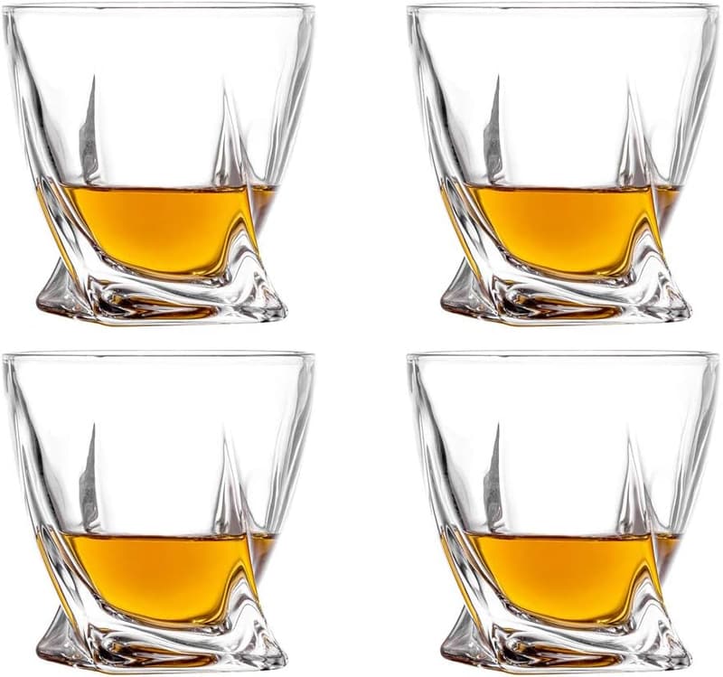 Lead-Free Crystal Whiskey Glass Set - Stylish Spiral Design, 9 oz, Set of 4