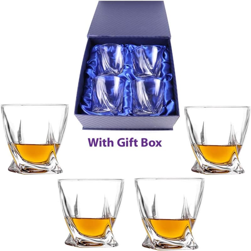 Lead-Free Crystal Whiskey Glass Set - Stylish Spiral Design, 9 oz, Set of 4