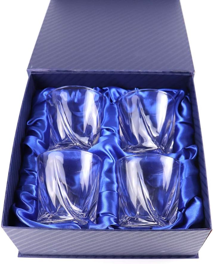 Lead-Free Crystal Whiskey Glass Set - Stylish Spiral Design, 9 oz, Set of 4