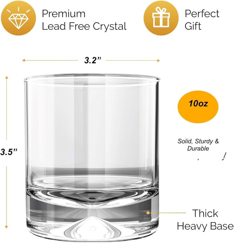 10oz Crystal Old Fashioned Whiskey Glasses - Set of 4