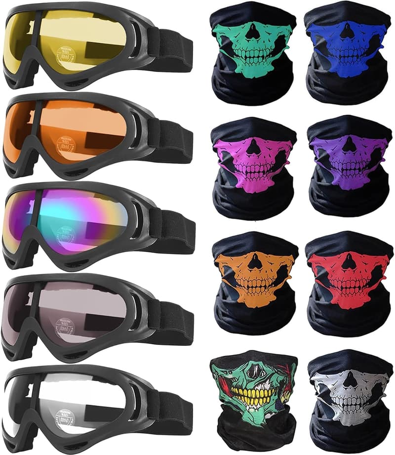 13PCS Motorcycle Set with UV Protection Goggles & Skull Masks