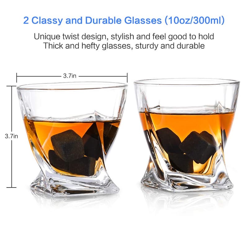 Whiskey Glass Set with Stones in Wooden Box for Men
