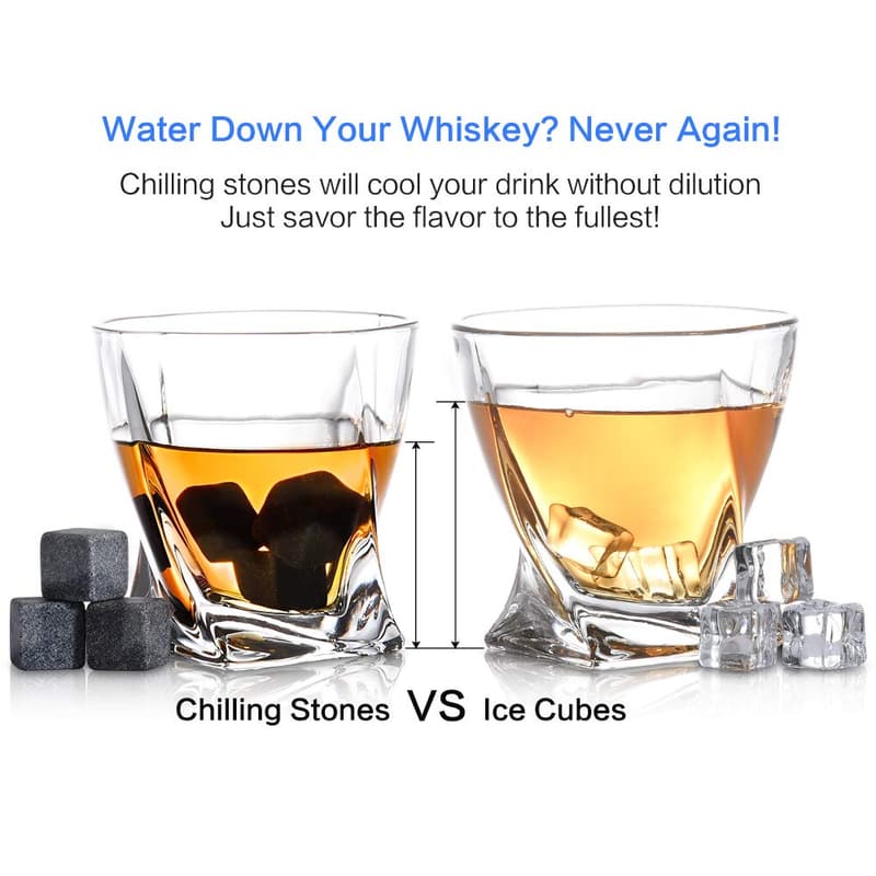 Whiskey Glass Set with Stones in Wooden Box for Men