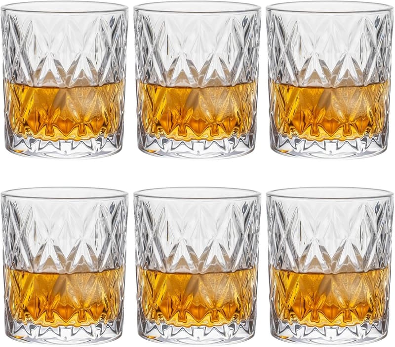 Set of 6 Crystal Old Fashioned Whiskey Glasses - 10oz, Gift Boxed