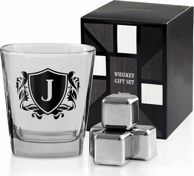 Personalized Whiskey Glass with Stones - Perfect Gift for Dad