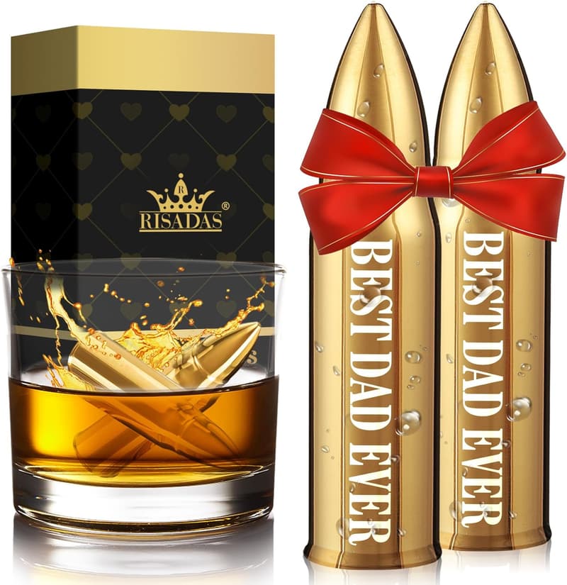 Father's Day Gold Whiskey Stones Set - Gift for Dad and Stepdad