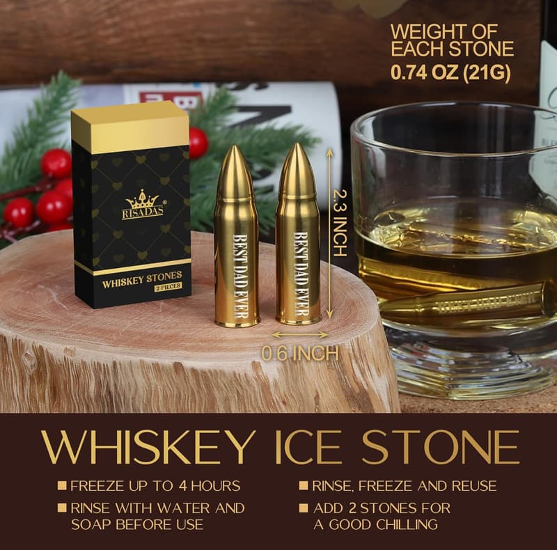 Father's Day Gold Whiskey Stones Set - Gift for Dad and Stepdad