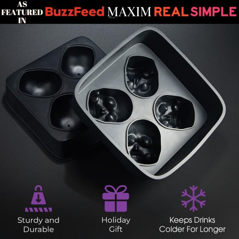 Skull Ice Cube Tray for Whiskey - 3D Mold with Lid