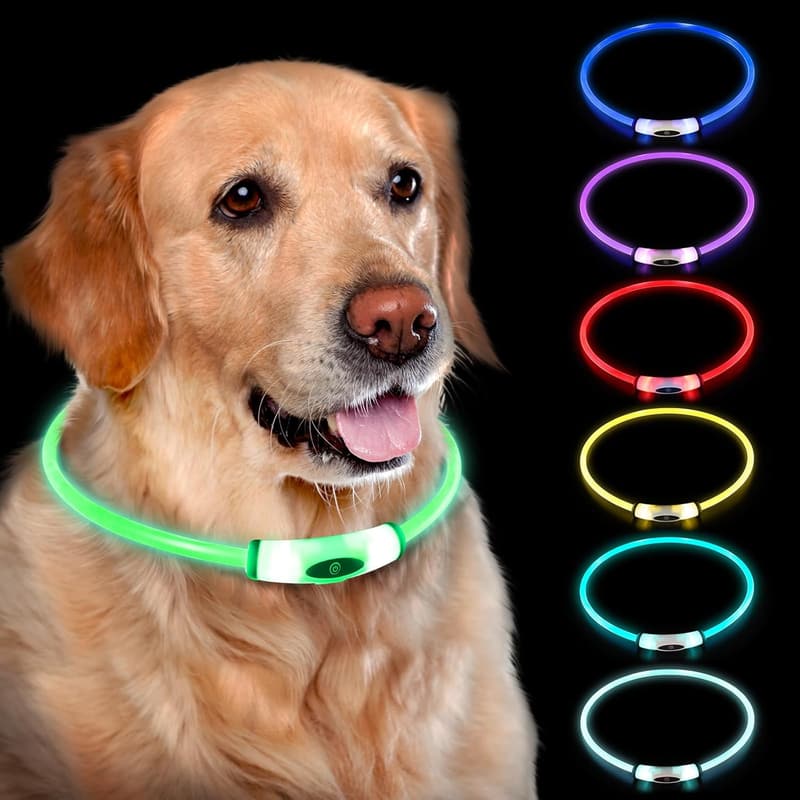 Rechargeable LED Light-Up Dog Collar - 7 Color Change, Waterproof
