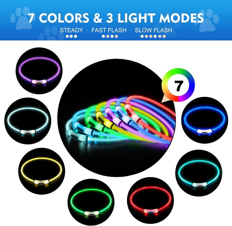 Rechargeable LED Light-Up Dog Collar - 7 Color Change, Waterproof