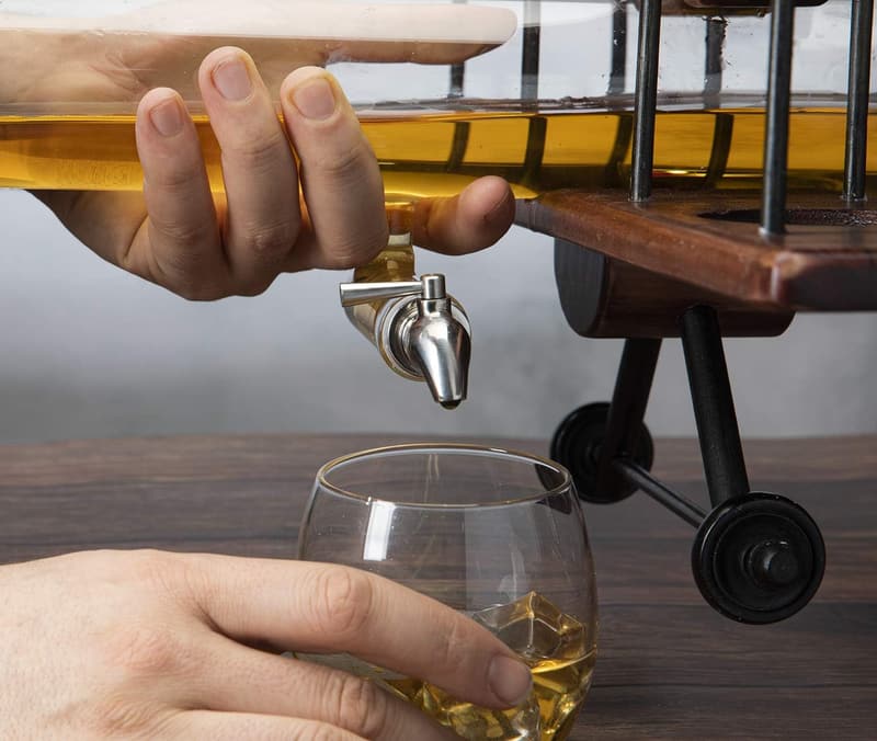Antique Wood Airplane Decanter Set with 2 Glasses - Gift for Pilots