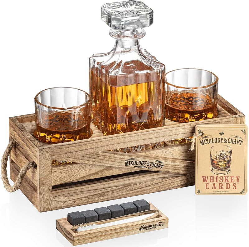 Whiskey Decanter Set for Men with 6 Granite Chilling Stones