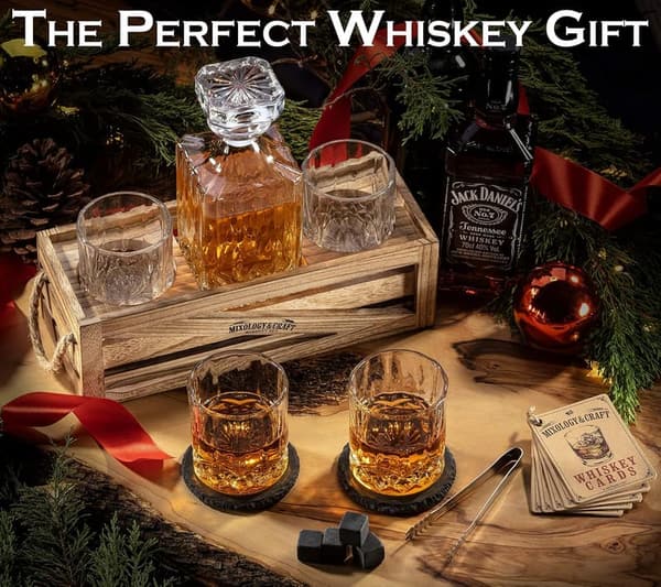 Whiskey Decanter Set for Men with 6 Granite Chilling Stones