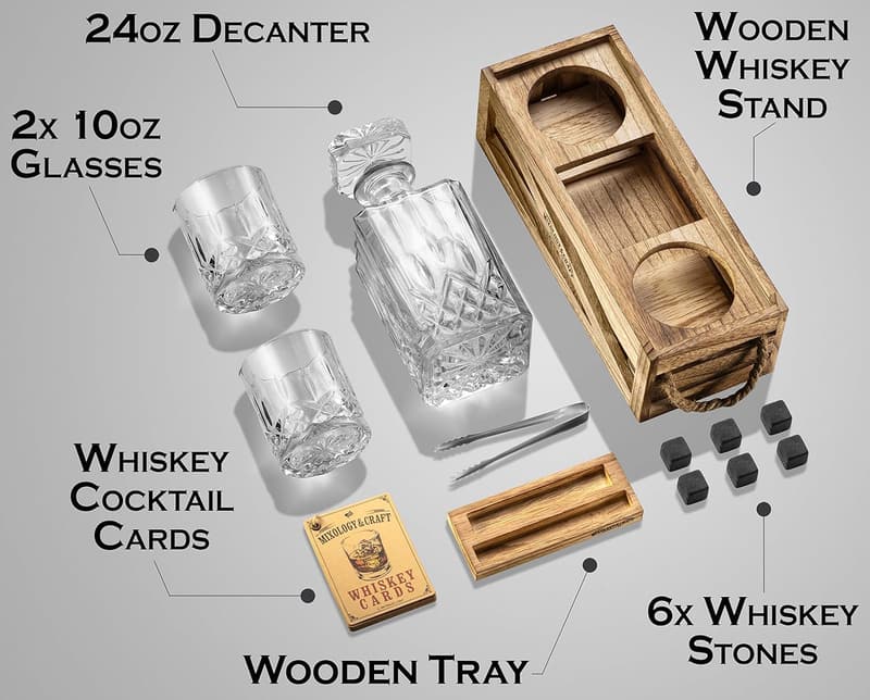 Whiskey Decanter Set for Men with 6 Granite Chilling Stones