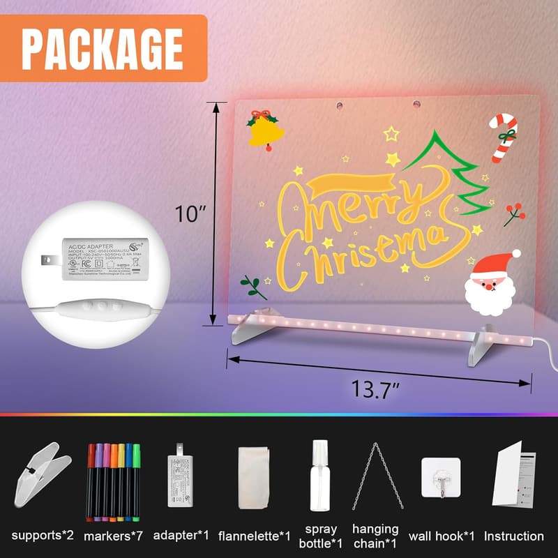 LED Note Board with 7 Colors - 4 Modes, Kids' Dry Erase Display