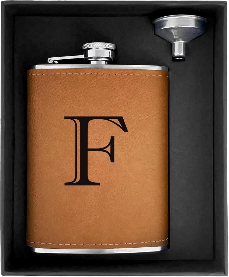 Personalized Leather Hip Flask for Men - 8 oz Engraved Gift