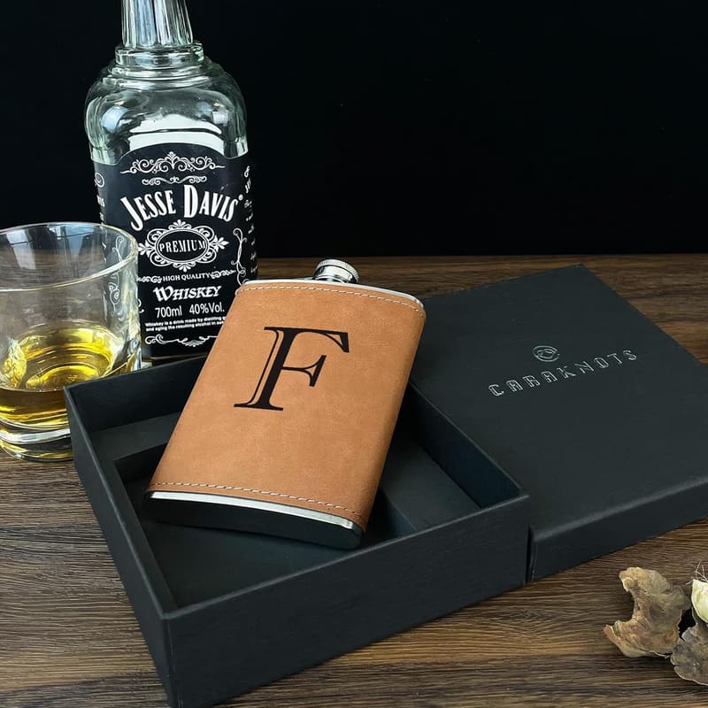 Personalized Leather Hip Flask for Men - 8 oz Engraved Gift