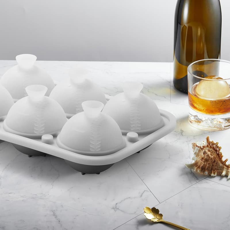 Large Baseball Silicone Ice Cube Tray for Cocktails & Whiskey Gifts