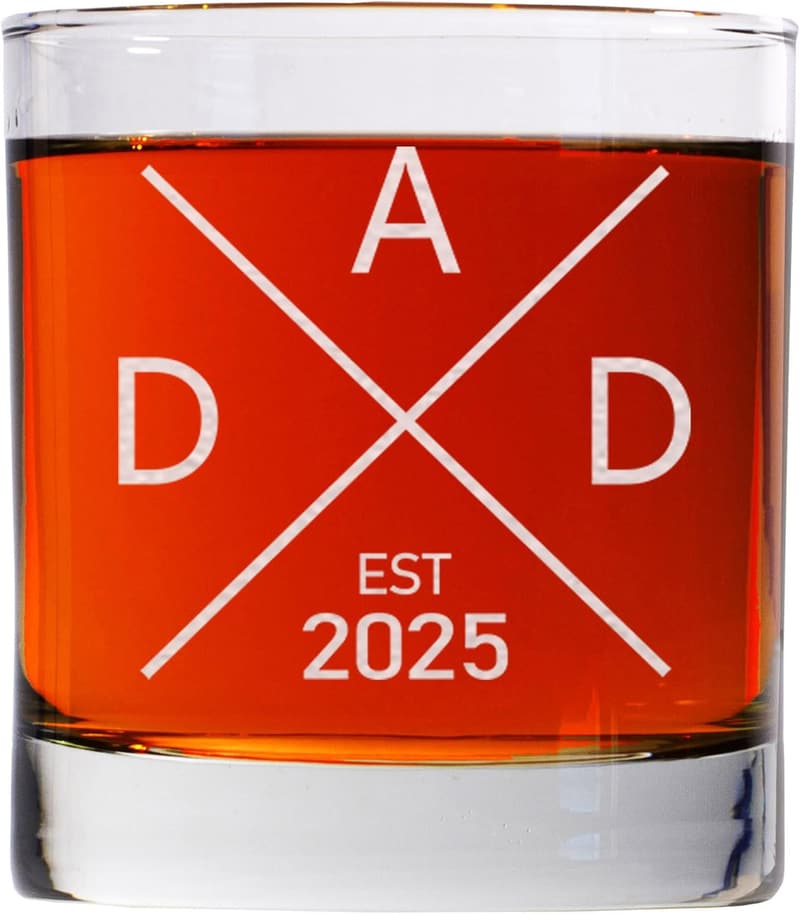 2025 Dad Est Whiskey Glass - 11oz Rocks Glass for Expecting Fathers