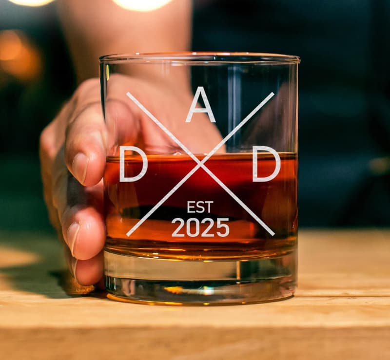 2025 Dad Est Whiskey Glass - 11oz Rocks Glass for Expecting Fathers