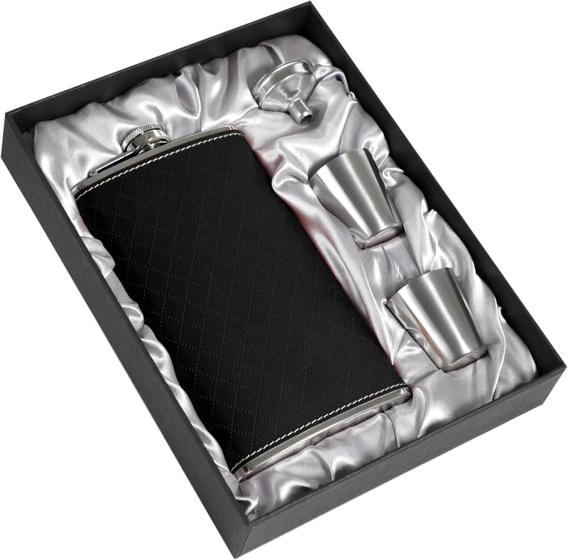Wedding Gift Hip Flask for Men - 350ml Stainless Steel with Cup & Funnel