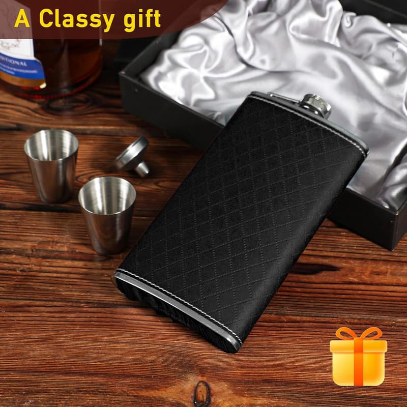 Wedding Gift Hip Flask for Men - 350ml Stainless Steel with Cup & Funnel